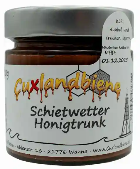Schietwetter-Honigtrunk mit Etikett