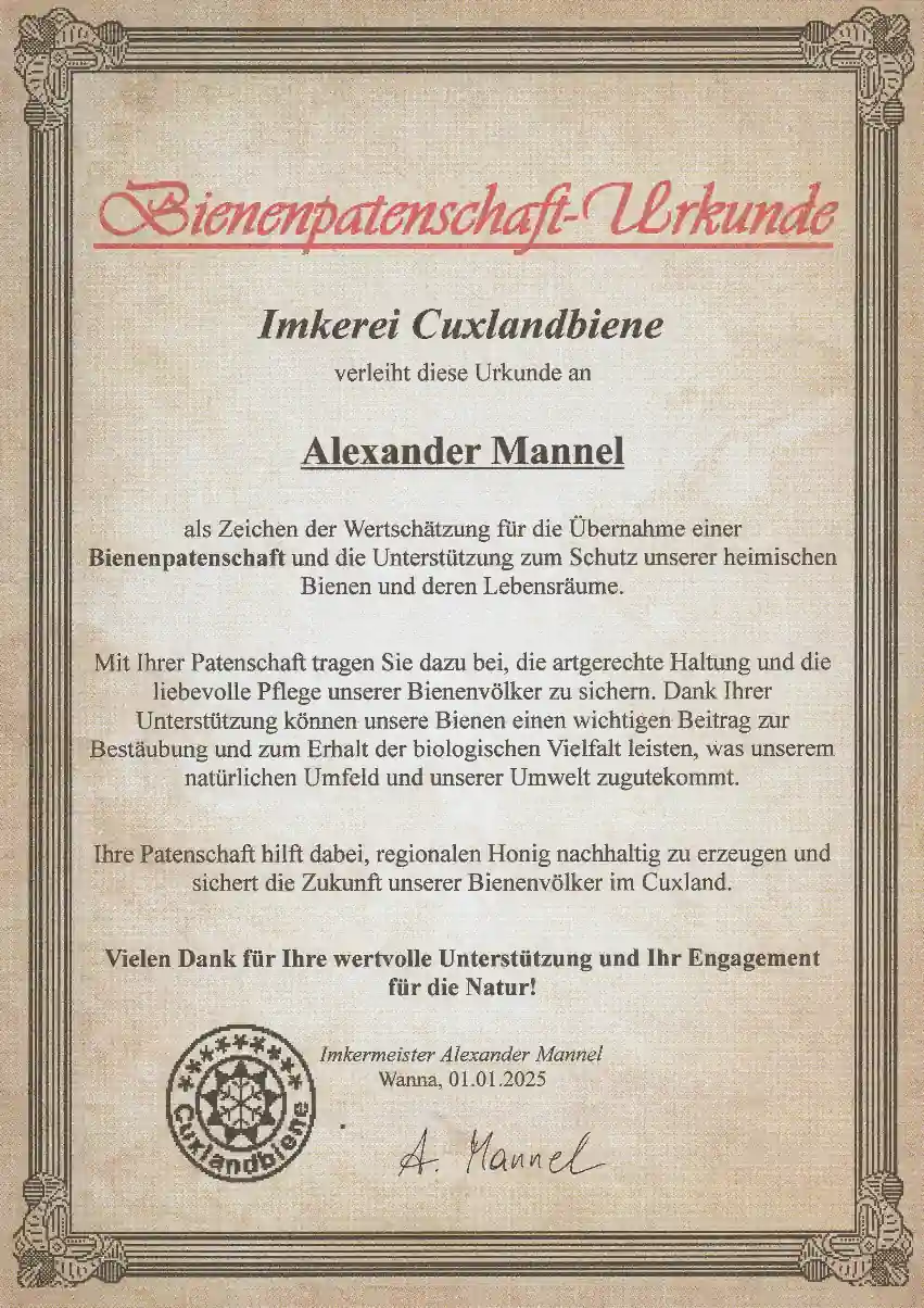 Bienenpatenschaft-Urkunde